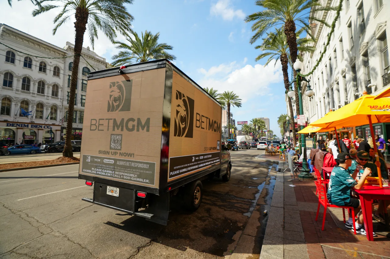 BetMGM campaign on a mobile billboard truck vehicle in New Orleans, 2025