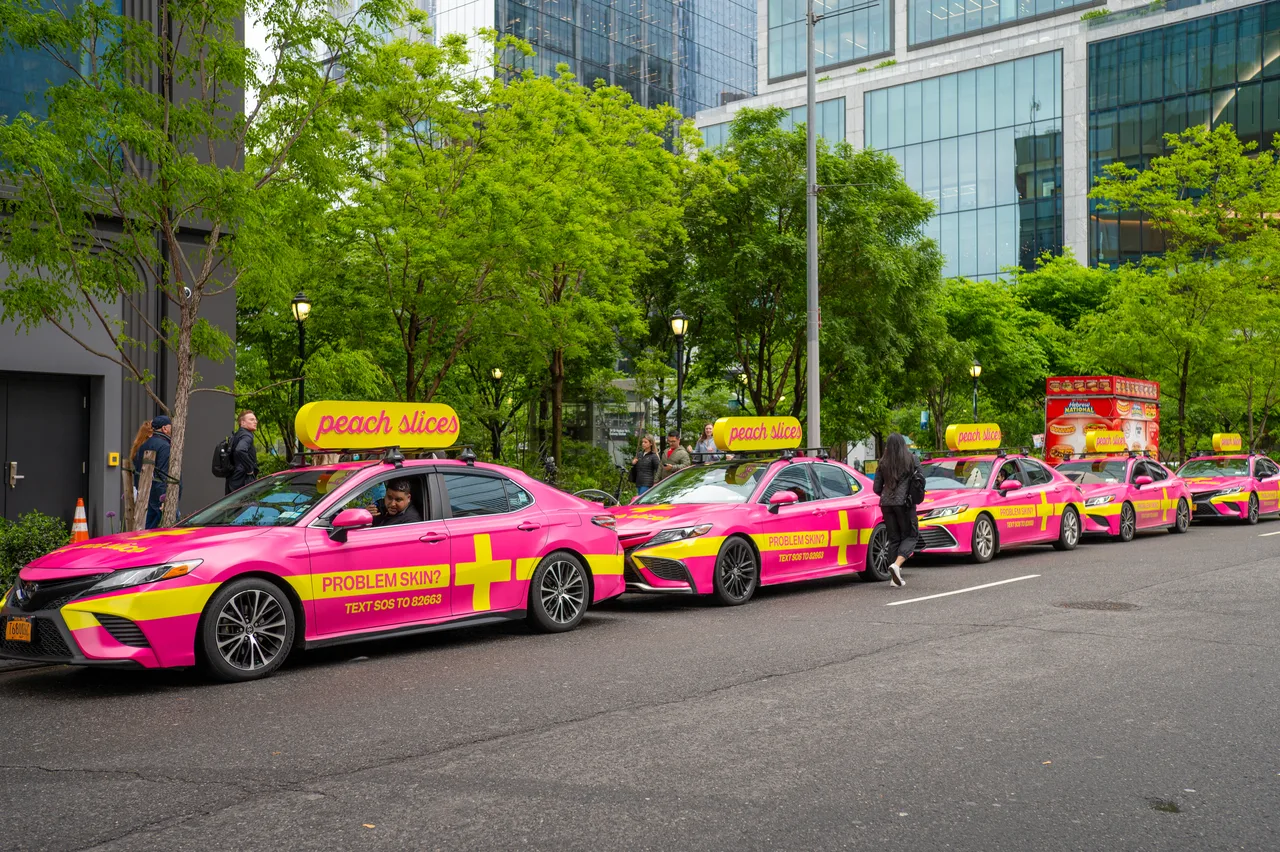 Peach & Lily campaign on a 360 wrap + static top vehicle in New York, 2024